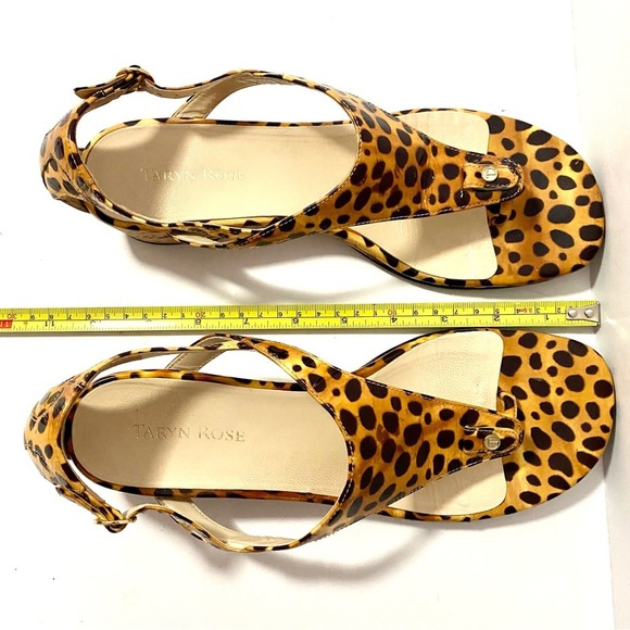 Taryn Rose Kat Low-Wedge Thong Sandals 8.5 Patent Leather Leopard Animal Print - Picture 14 of 15